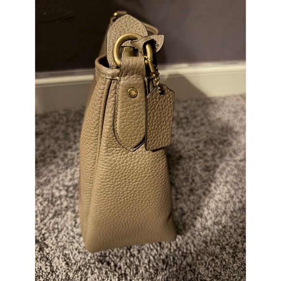 Coach Cary Shoulder Bag Dark Stone Pebble Leather CC437 Crossbody Hobo - Picture 10 of 15
